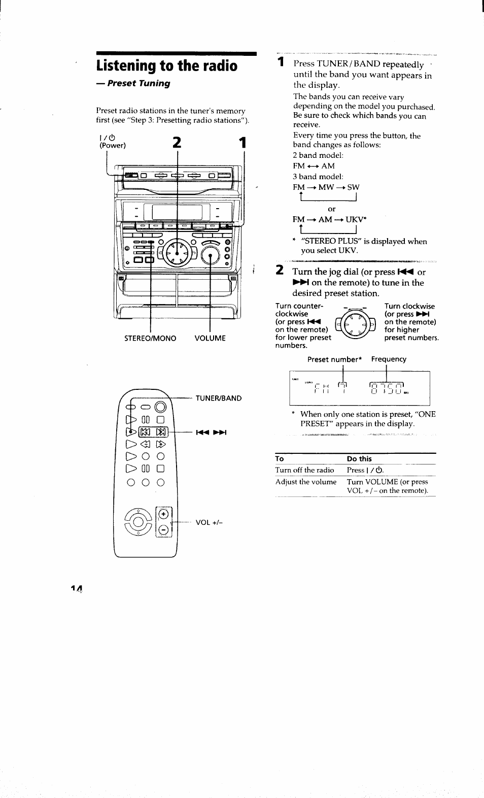 Listening to the radio, T________ i | Sony MHC-RXD9 User Manual | Page 14 / 56