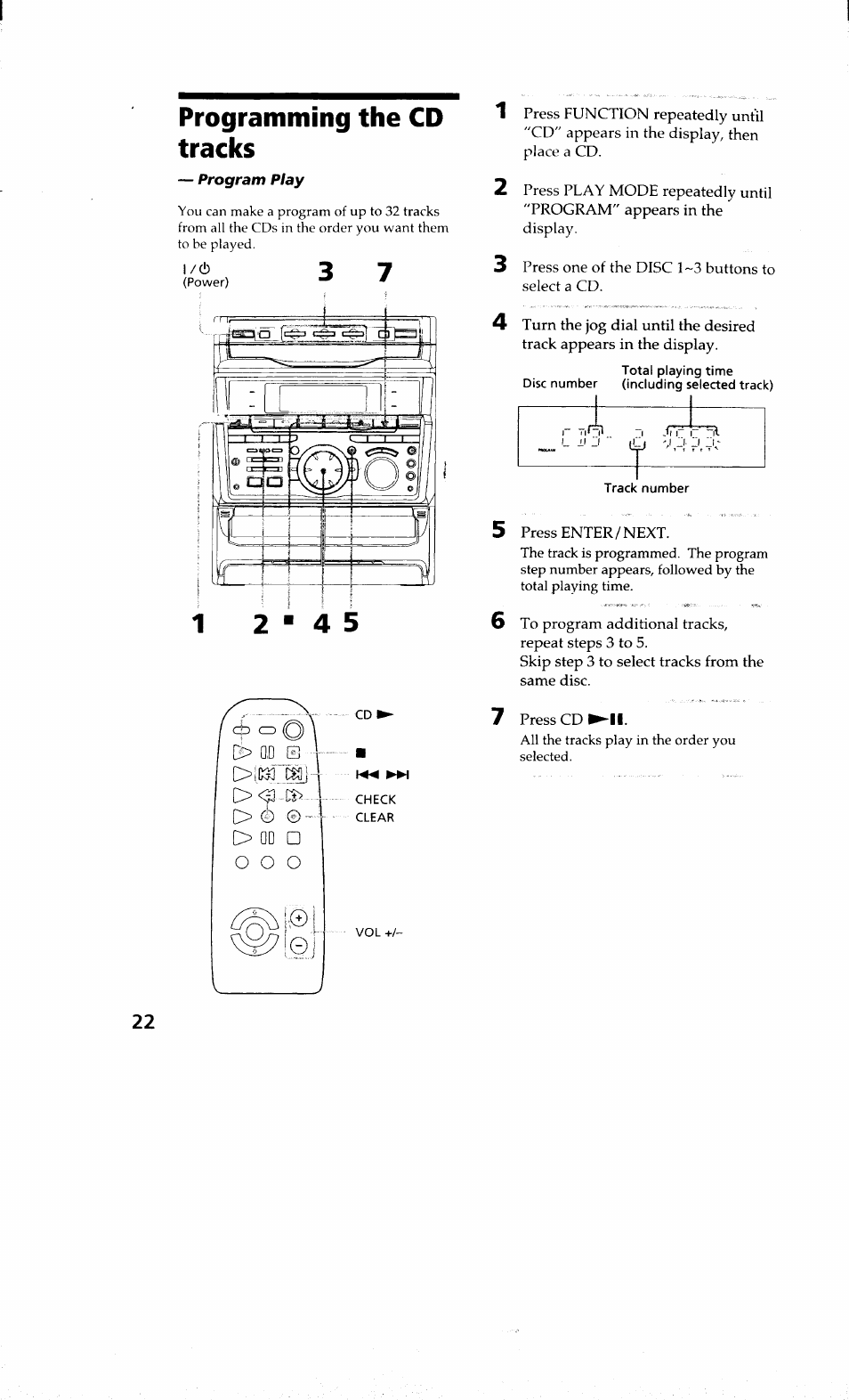 Programming the cd tracks | Sony MHC-RXD9 User Manual | Page 22 / 56
