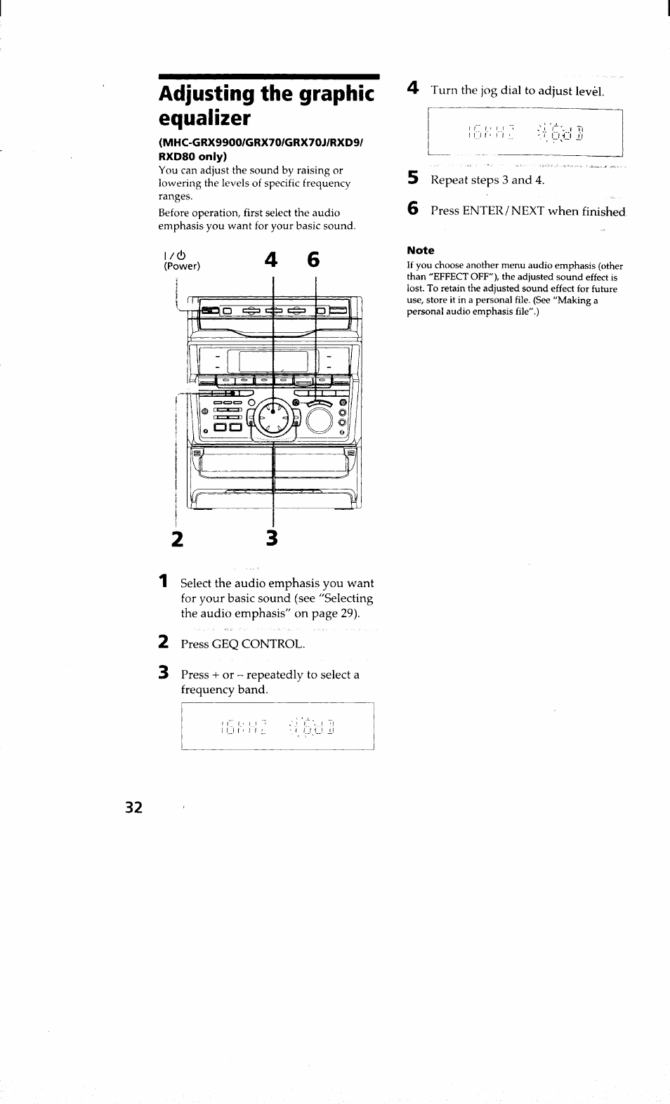 Adjusting the graphic equalizer | Sony MHC-RXD9 User Manual | Page 32 / 56