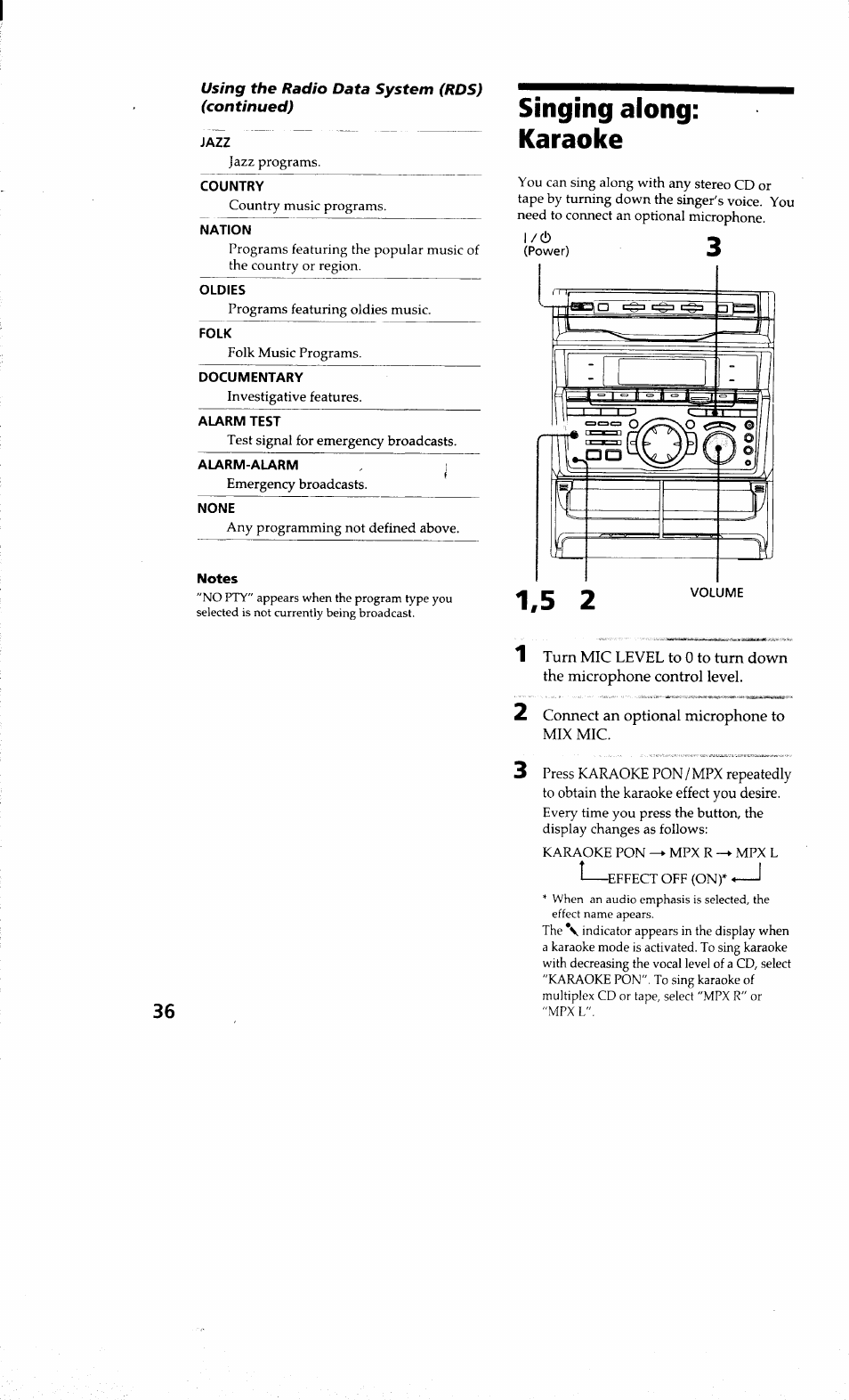 Singing along: karaoke | Sony MHC-RXD9 User Manual | Page 36 / 56