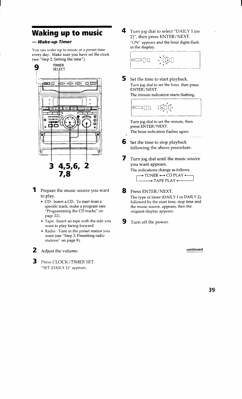 Waking up to music | Sony MHC-RXD9 User Manual | Page 39 / 56