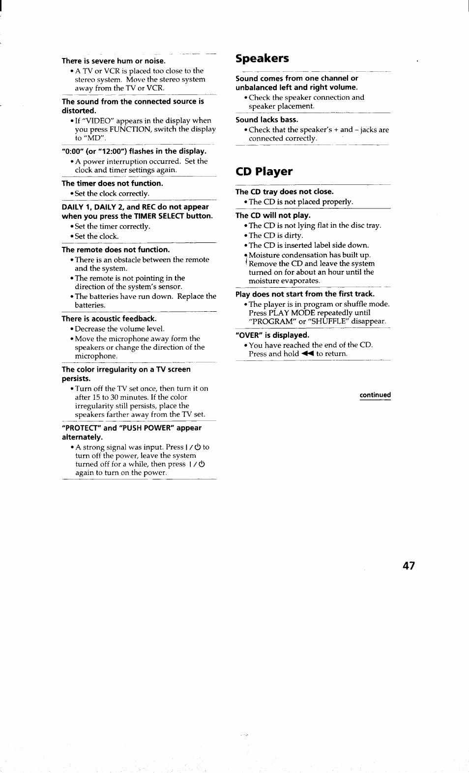 Speakers, Cd player | Sony MHC-RXD9 User Manual | Page 47 / 56