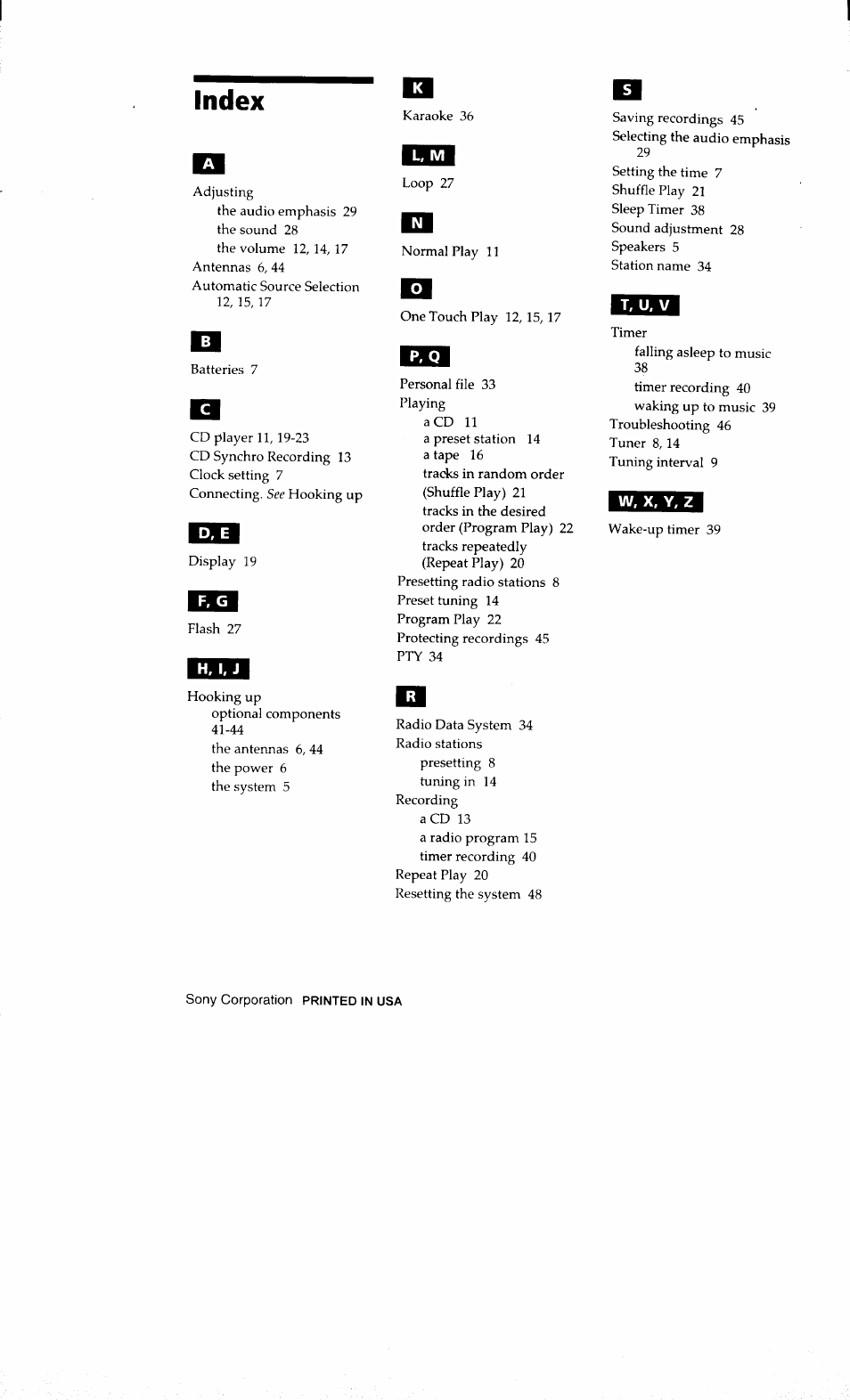 Index | Sony MHC-RXD9 User Manual | Page 56 / 56