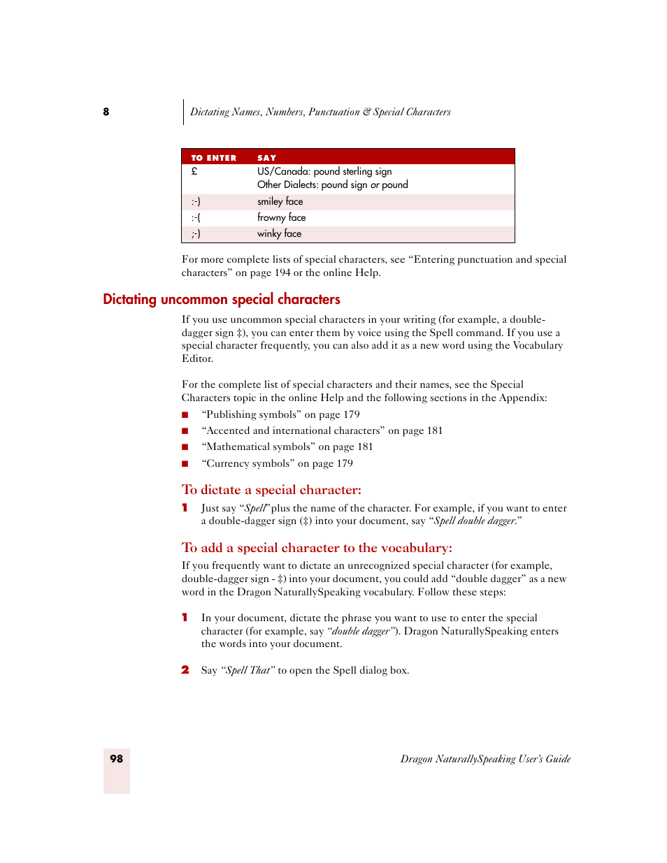 Dictating uncommon special characters | Sony ICD-MS515VTP User Manual | Page 104 / 222