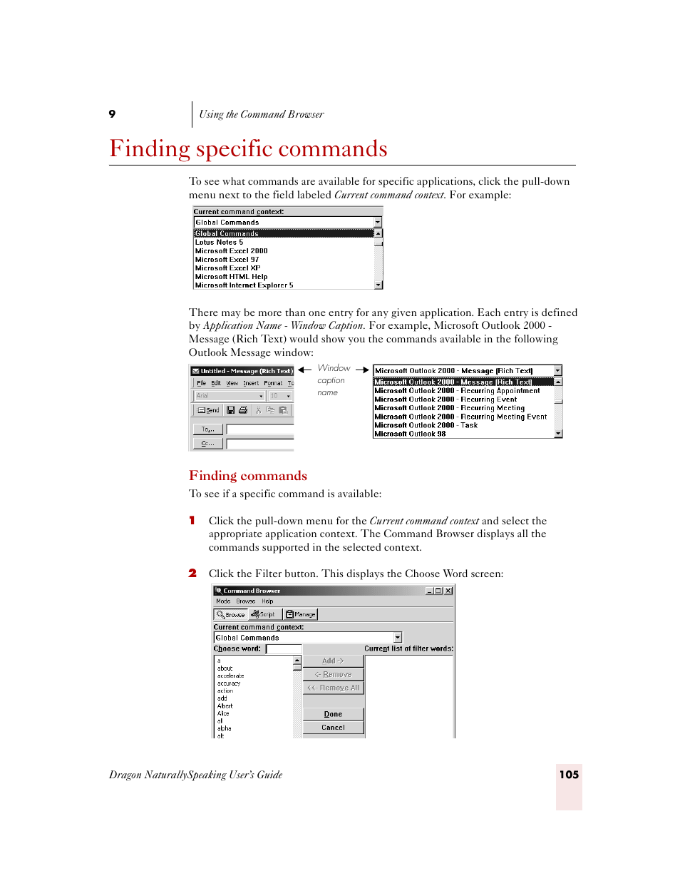 Finding specific commands | Sony ICD-MS515VTP User Manual | Page 111 / 222