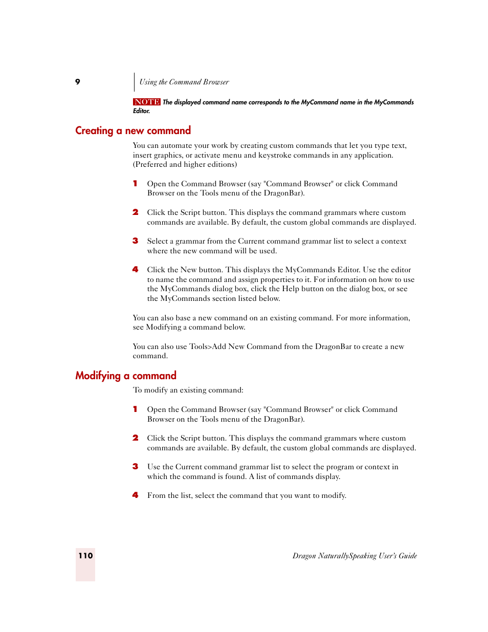 Creating a new command, Modifying a command | Sony ICD-MS515VTP User Manual | Page 116 / 222