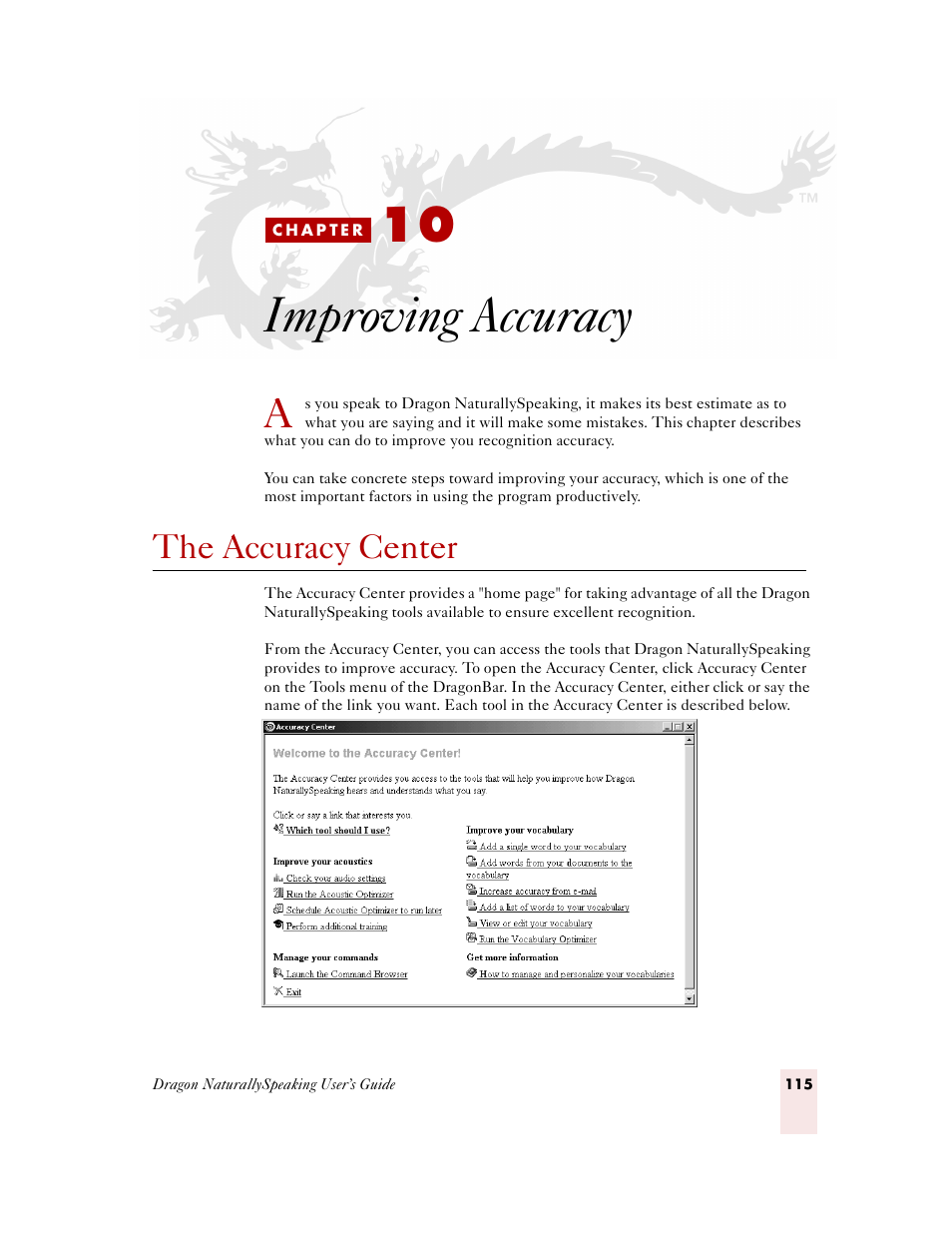 Improving accuracy, The accuracy center, C h a p t e r 1 0 | Sony ICD-MS515VTP User Manual | Page 121 / 222