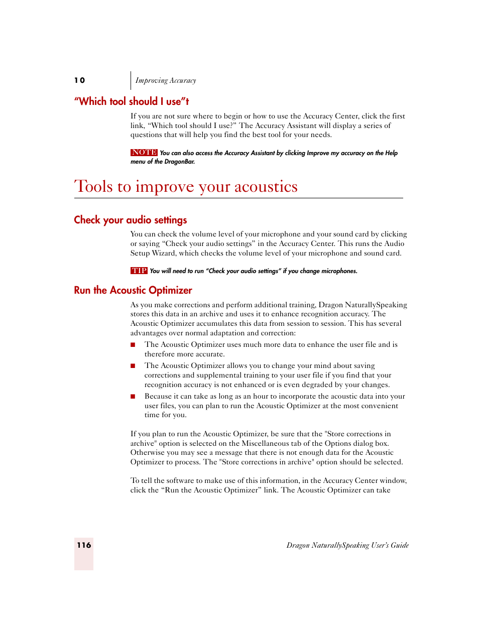 Which tool should i use”t, Tools to improve your acoustics, Check your audio settings | Run the acoustic optimizer | Sony ICD-MS515VTP User Manual | Page 122 / 222