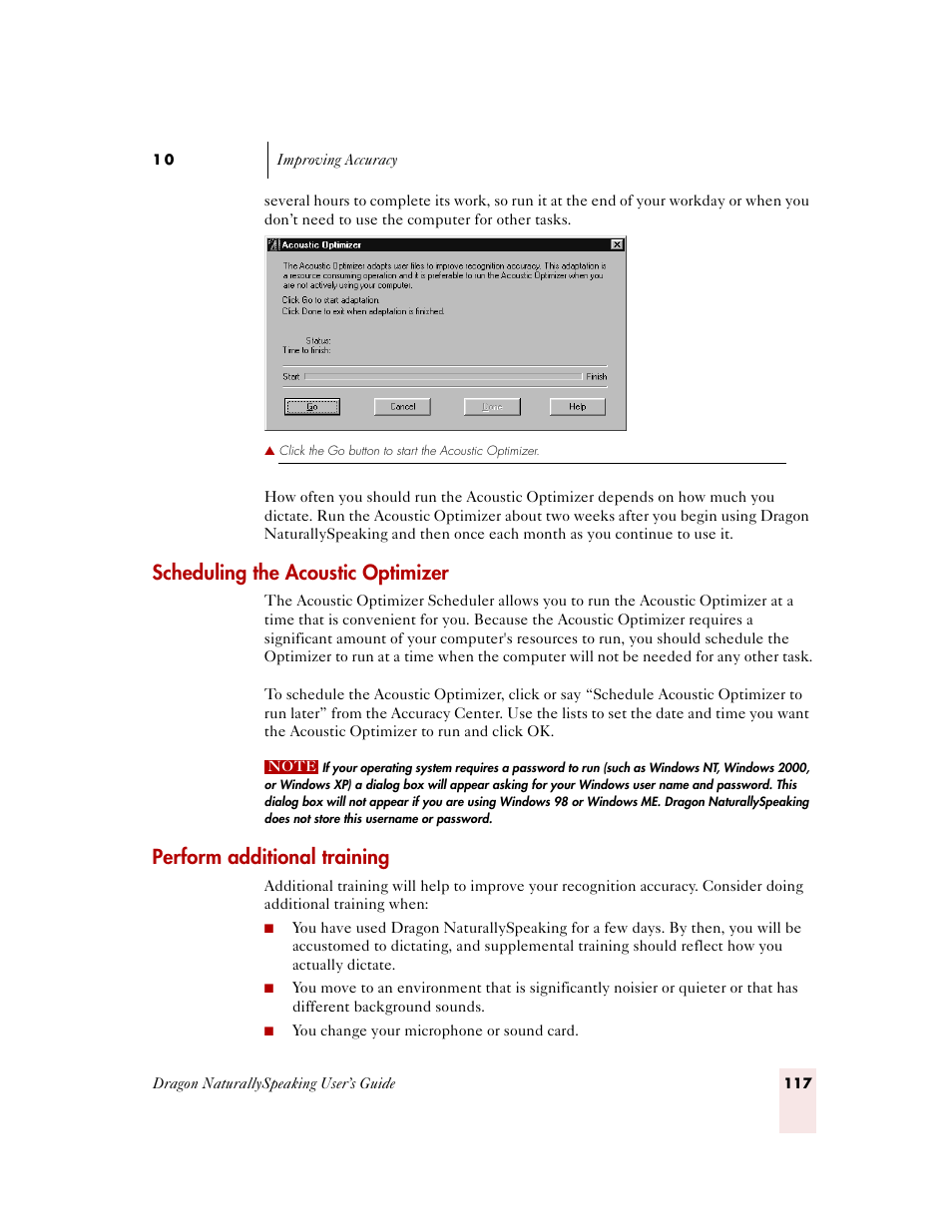 Scheduling the acoustic optimizer, Perform additional training | Sony ICD-MS515VTP User Manual | Page 123 / 222