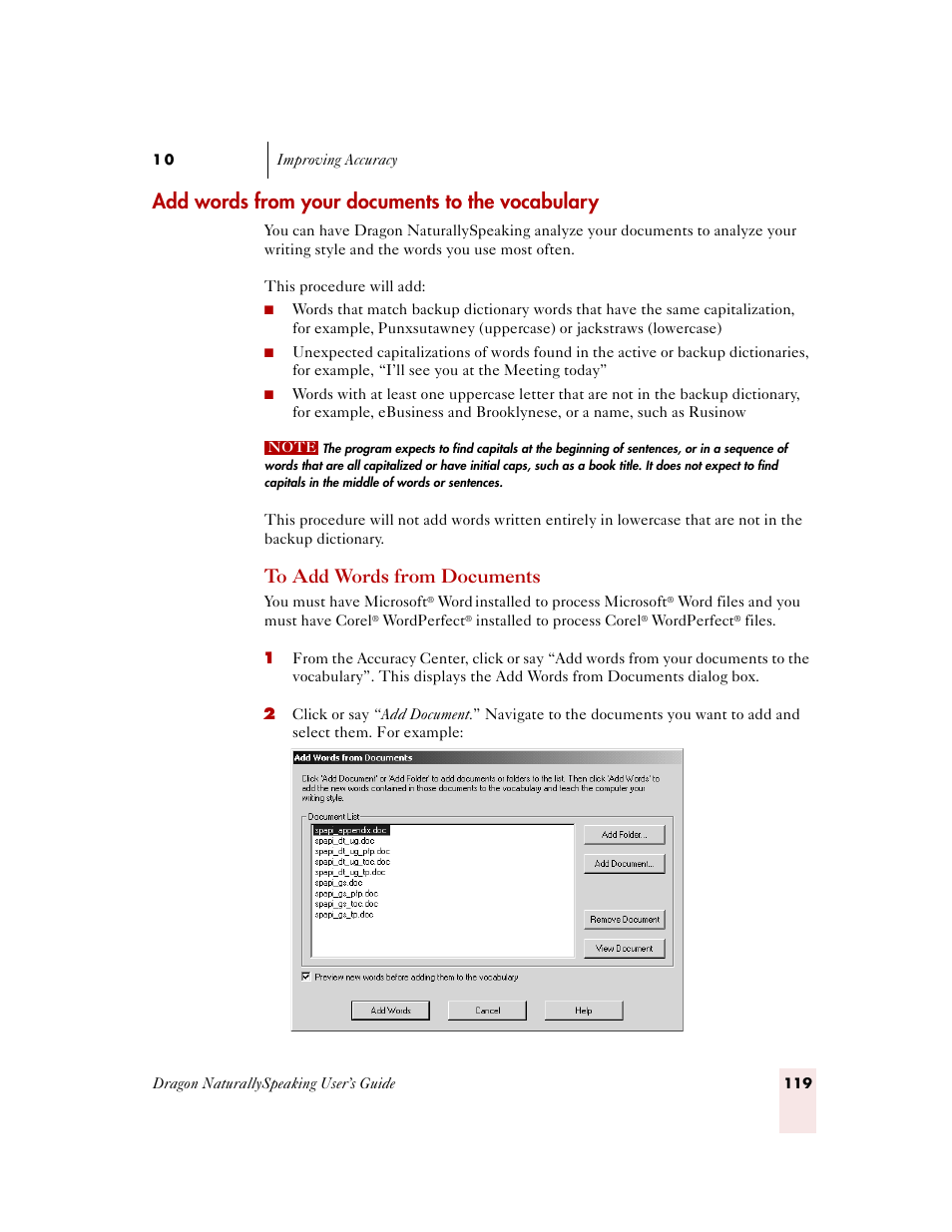 Add words from your documents to the vocabulary | Sony ICD-MS515VTP User Manual | Page 125 / 222