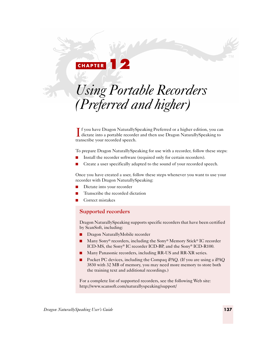 Using portable recorders (preferred and higher), C h a p t e r 1 2, Usin | Sony ICD-MS515VTP User Manual | Page 143 / 222