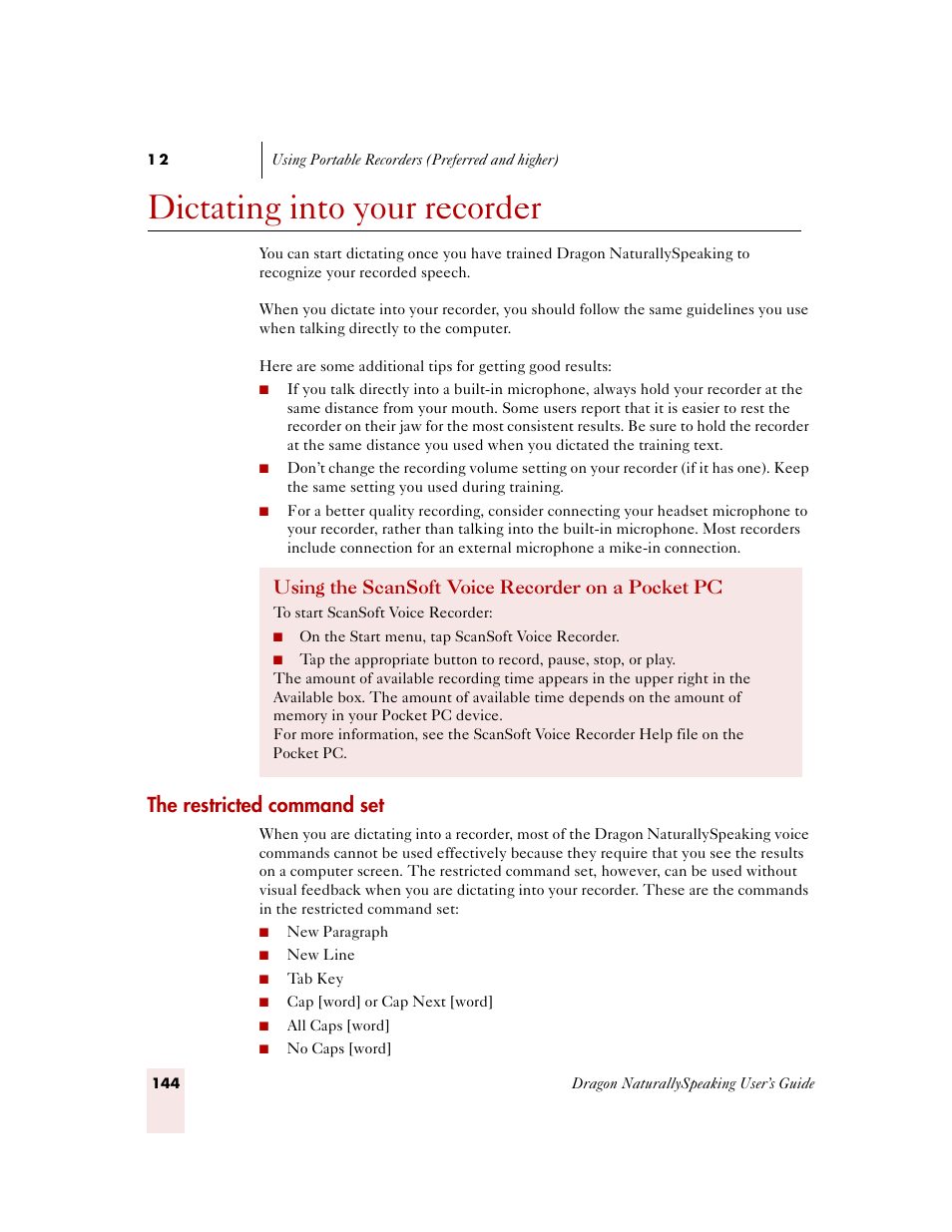 Dictating into your recorder, The restricted command set | Sony ICD-MS515VTP User Manual | Page 150 / 222