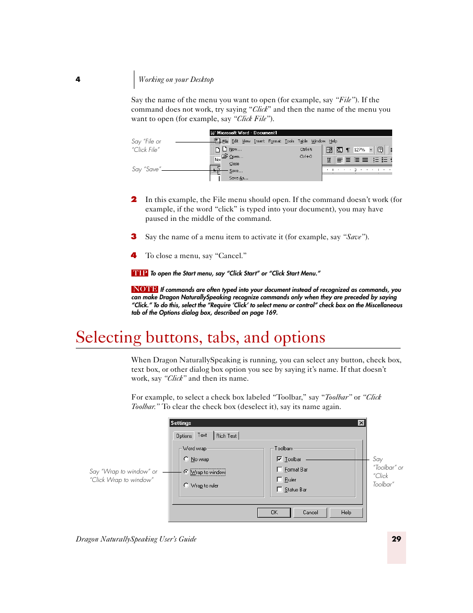 Selecting buttons, tabs, and options | Sony ICD-MS515VTP User Manual | Page 35 / 222