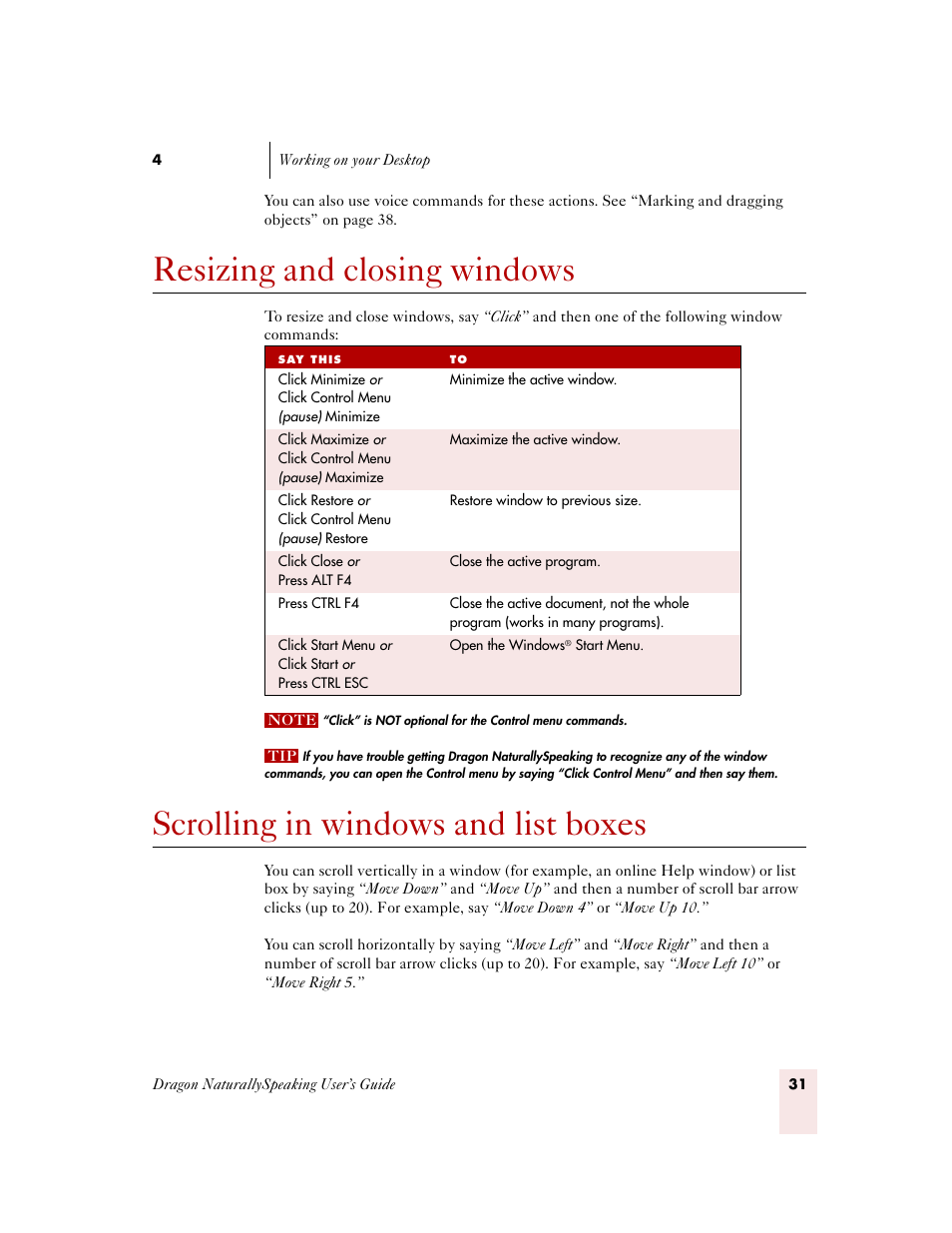 Resizing and closing windows, Scrolling in windows and list boxes | Sony ICD-MS515VTP User Manual | Page 37 / 222