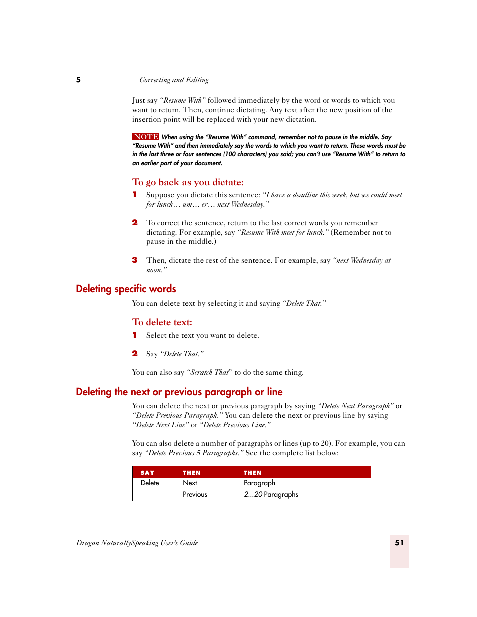 Deleting specific words, Deleting the next or previous paragraph or line | Sony ICD-MS515VTP User Manual | Page 57 / 222