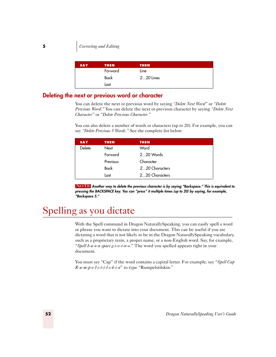 Deleting the next or previous word or character, Spelling as you dictate | Sony ICD-MS515VTP User Manual | Page 58 / 222