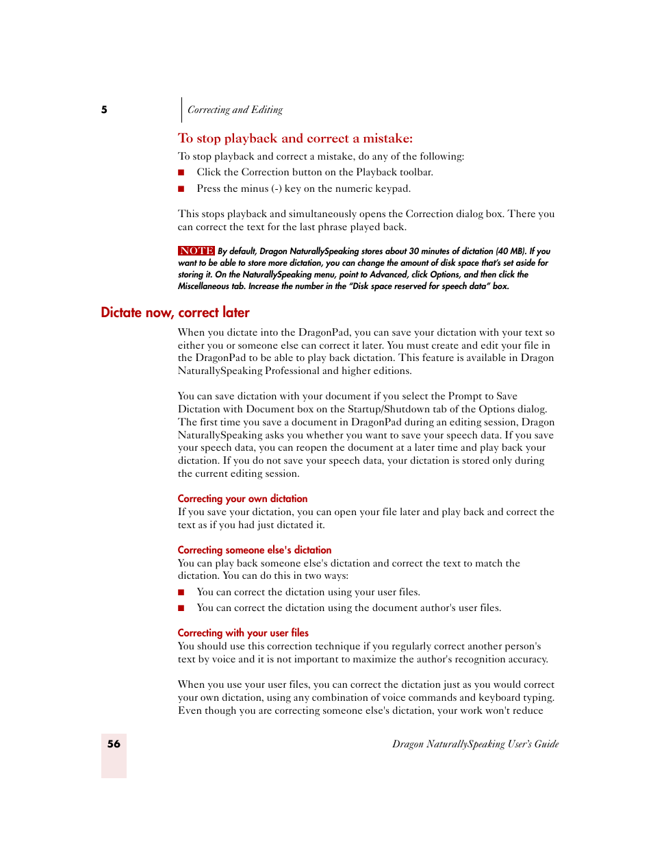 Dictate now, correct later, See “dictate now, correct later” on, 56). ot | Sony ICD-MS515VTP User Manual | Page 62 / 222