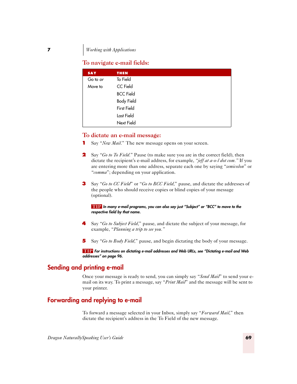 Sending and printing e-mail, Forwarding and replying to e-mail | Sony ICD-MS515VTP User Manual | Page 75 / 222