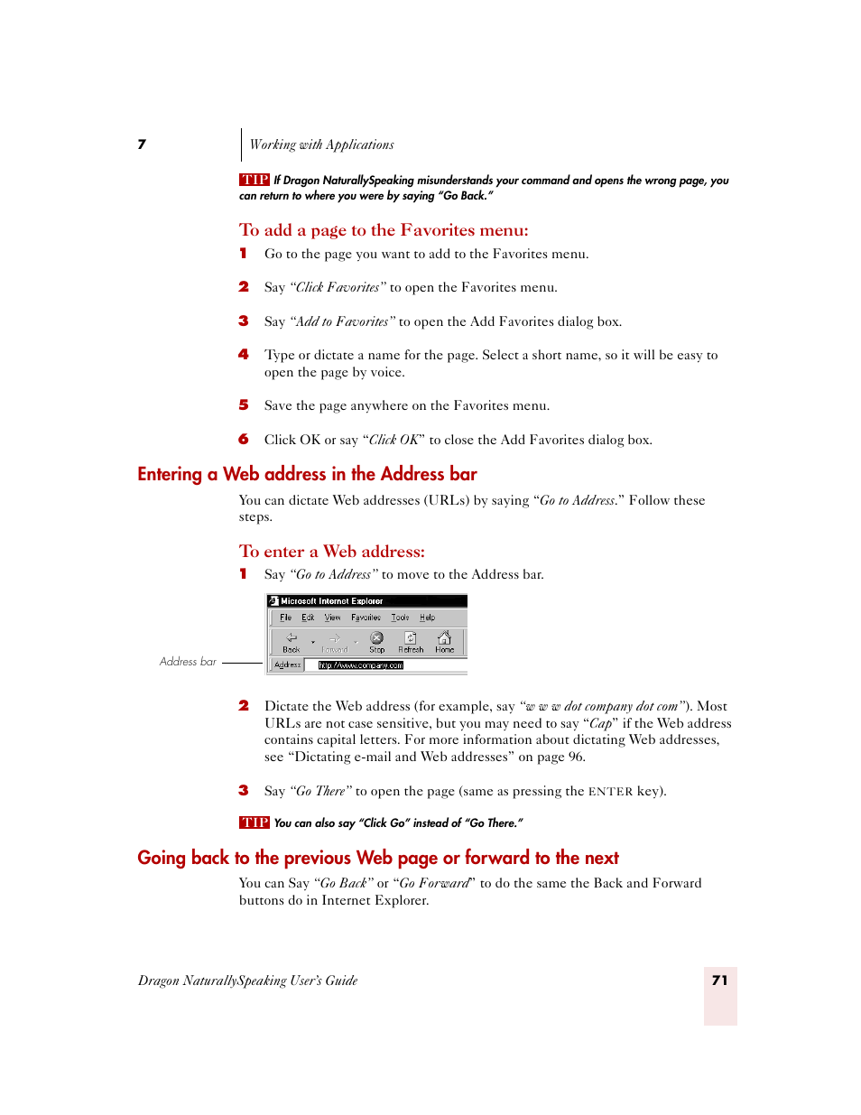 Entering a web address in the address bar | Sony ICD-MS515VTP User Manual | Page 77 / 222