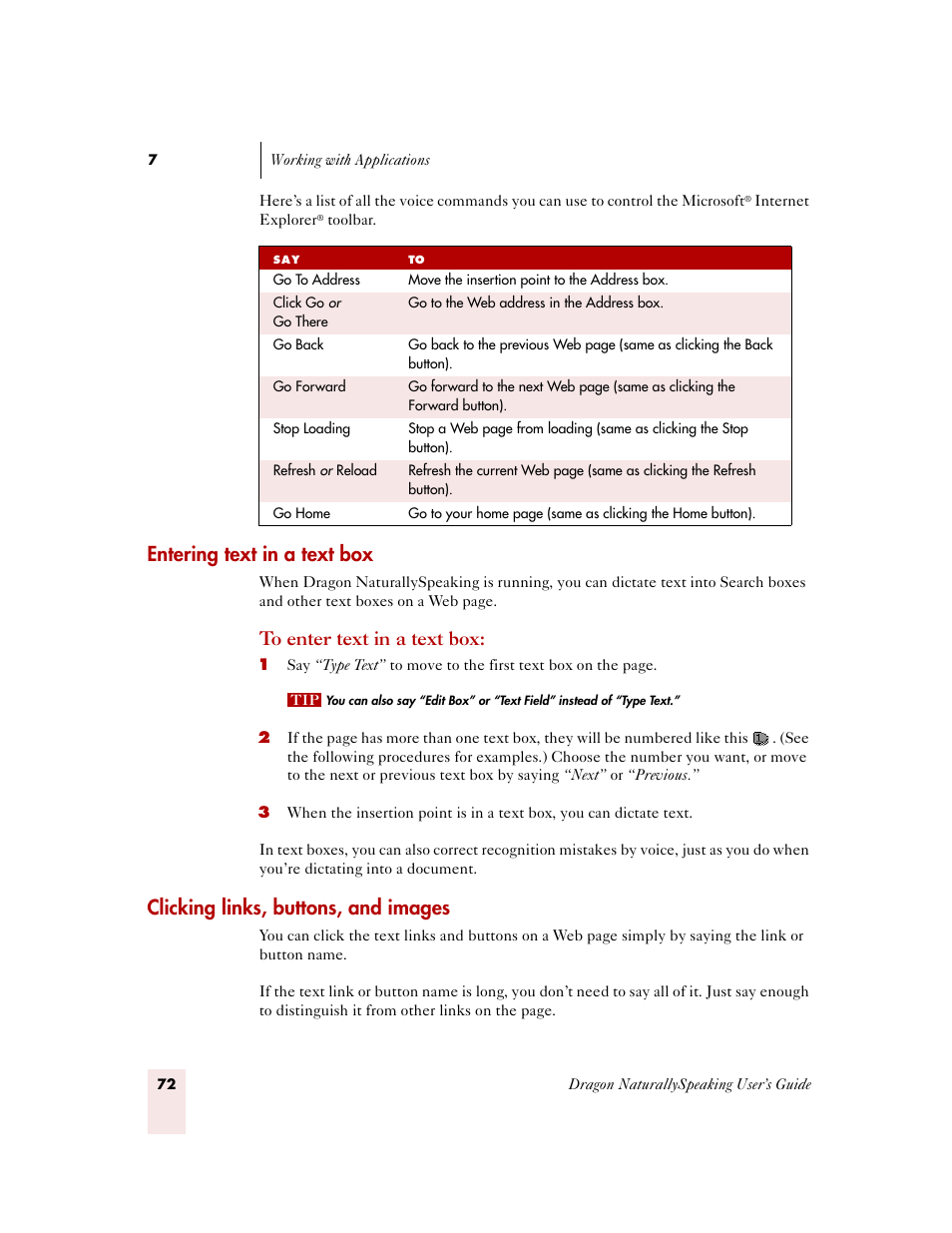 Entering text in a text box, Clicking links, buttons, and images | Sony ICD-MS515VTP User Manual | Page 78 / 222