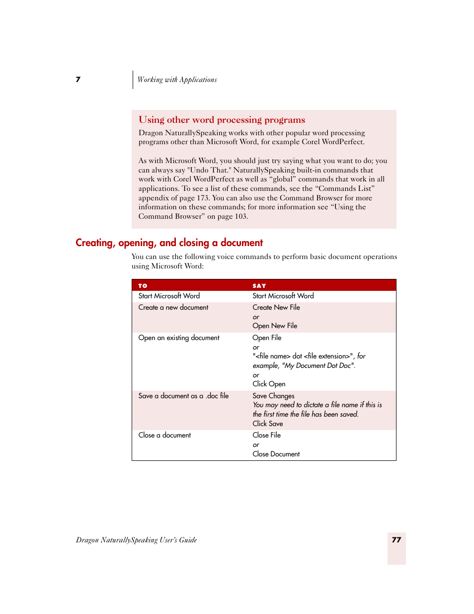 Creating, opening, and closing a document, Using other word processing programs | Sony ICD-MS515VTP User Manual | Page 83 / 222