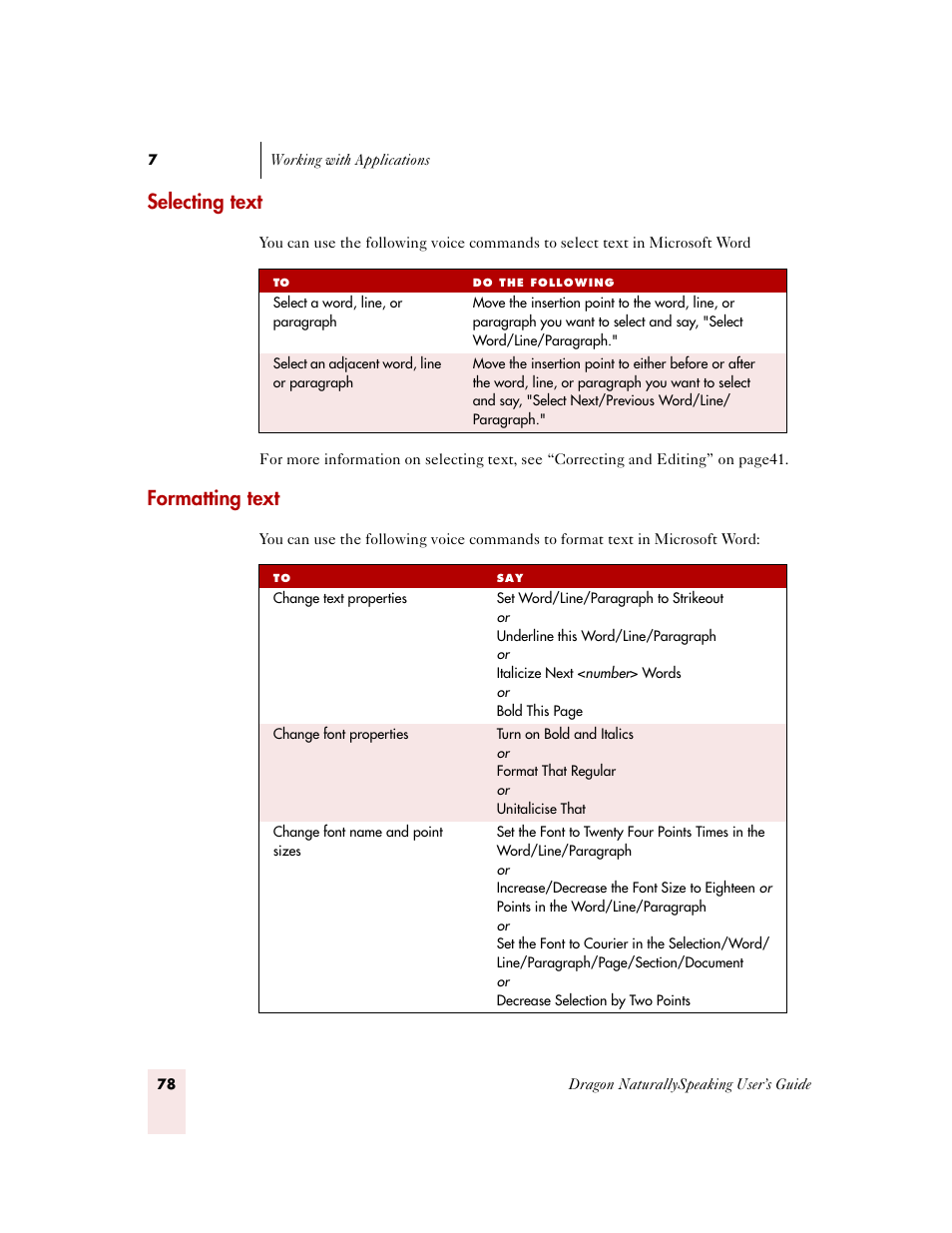 Selecting text, Formatting text | Sony ICD-MS515VTP User Manual | Page 84 / 222