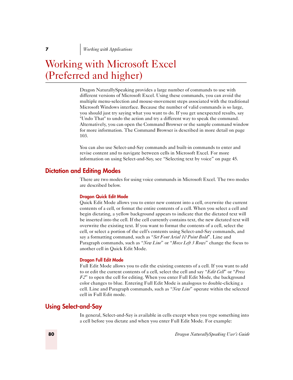 Dictation and editing modes, Using select-and-say | Sony ICD-MS515VTP User Manual | Page 86 / 222