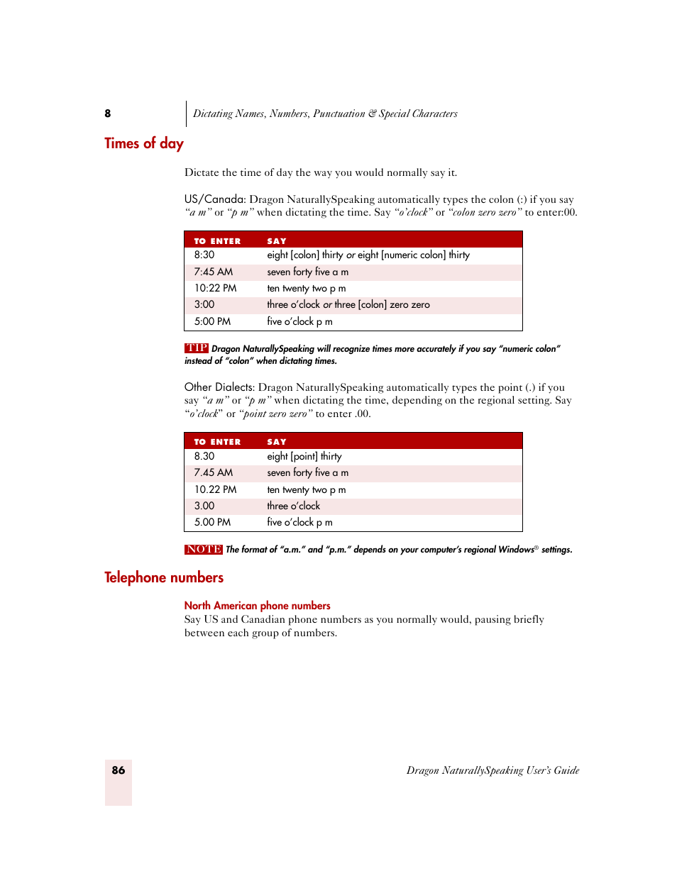 Times of day, Telephone numbers | Sony ICD-MS515VTP User Manual | Page 92 / 222