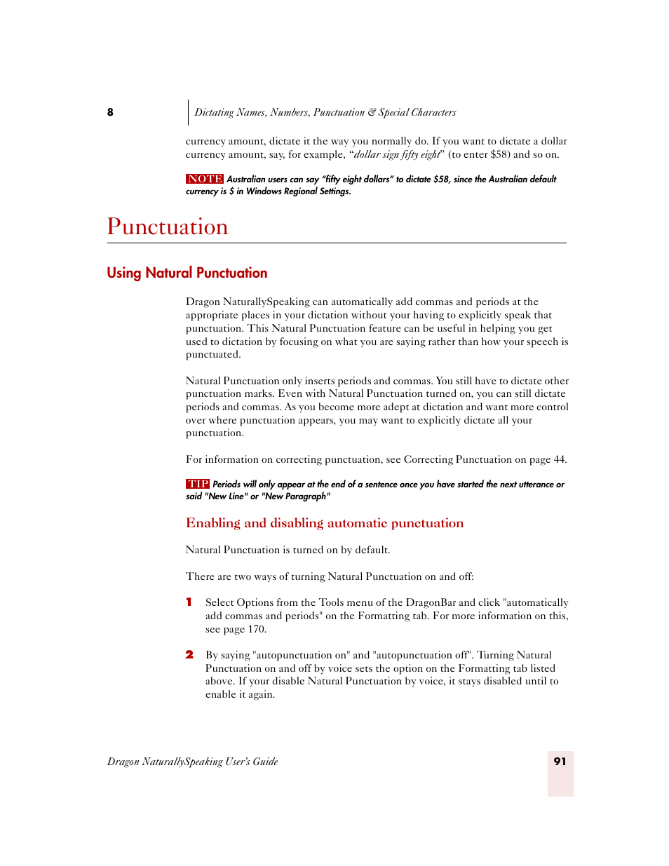 Punctuation, Using natural punctuation | Sony ICD-MS515VTP User Manual | Page 97 / 222