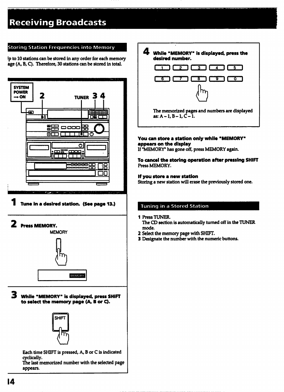 Receiving broadcasts, If you store a new station | Sony HCD-541 User Manual | Page 14 / 32