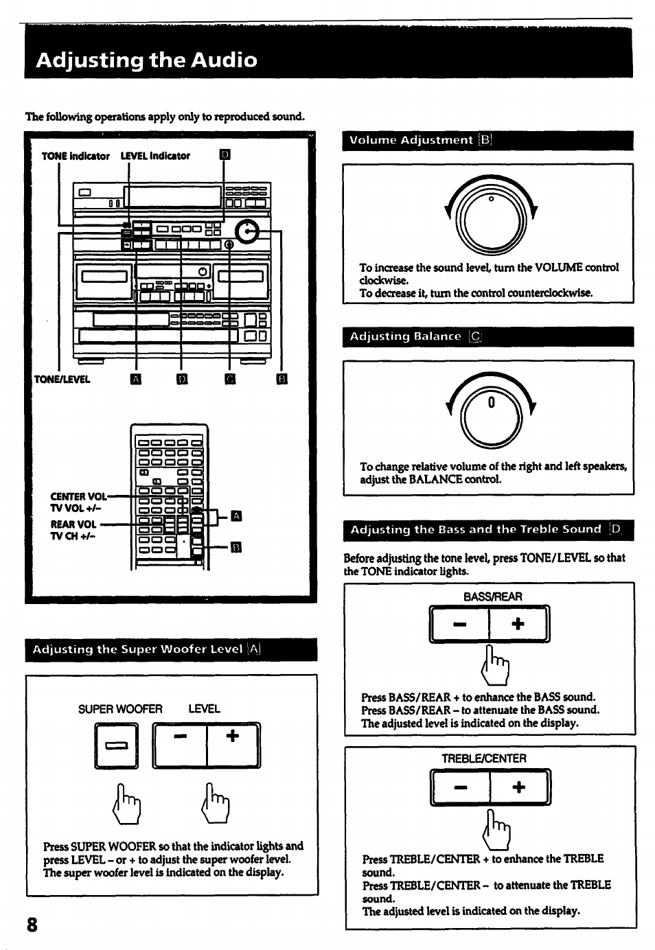 Adjusting the audio | Sony HCD-541 User Manual | Page 8 / 32