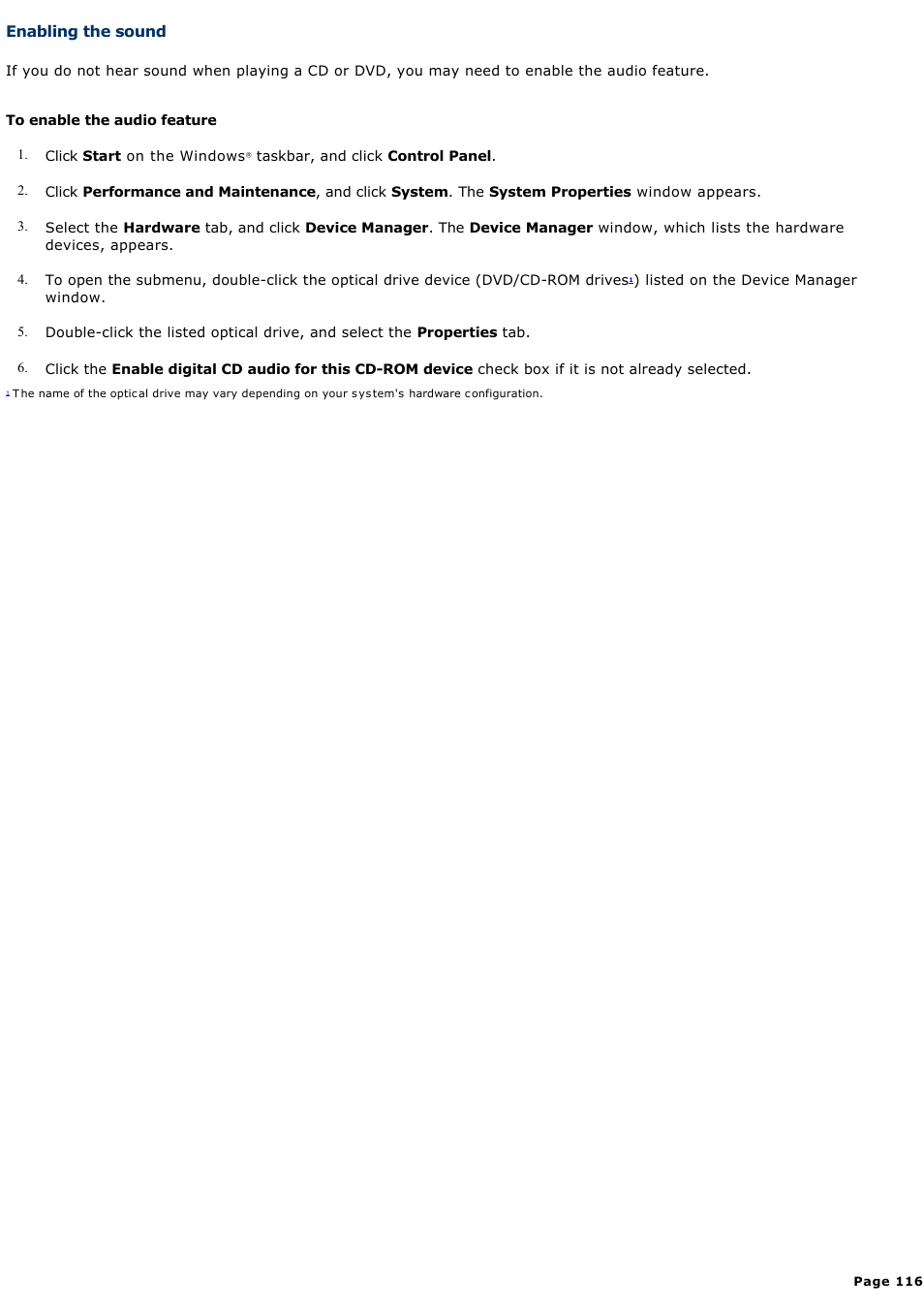 Enabling the sound | Sony VGN-FS550 User Manual | Page 116 / 202