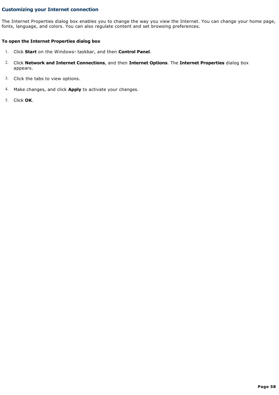 Customizing your internet connection | Sony VGN-FS550 User Manual | Page 58 / 202