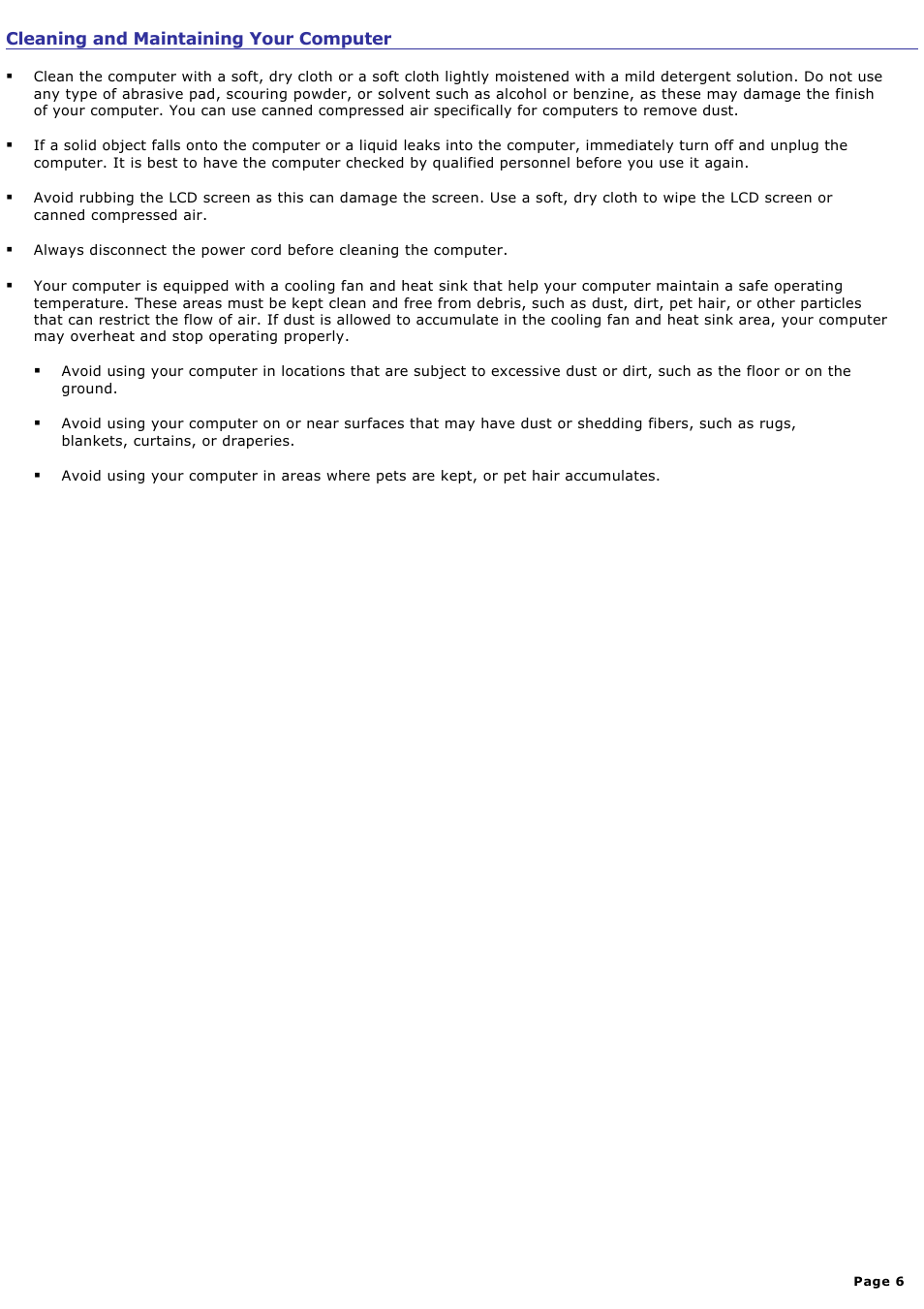 Cleaning and maintaining your computer | Sony VGN-FS550 User Manual | Page 6 / 202