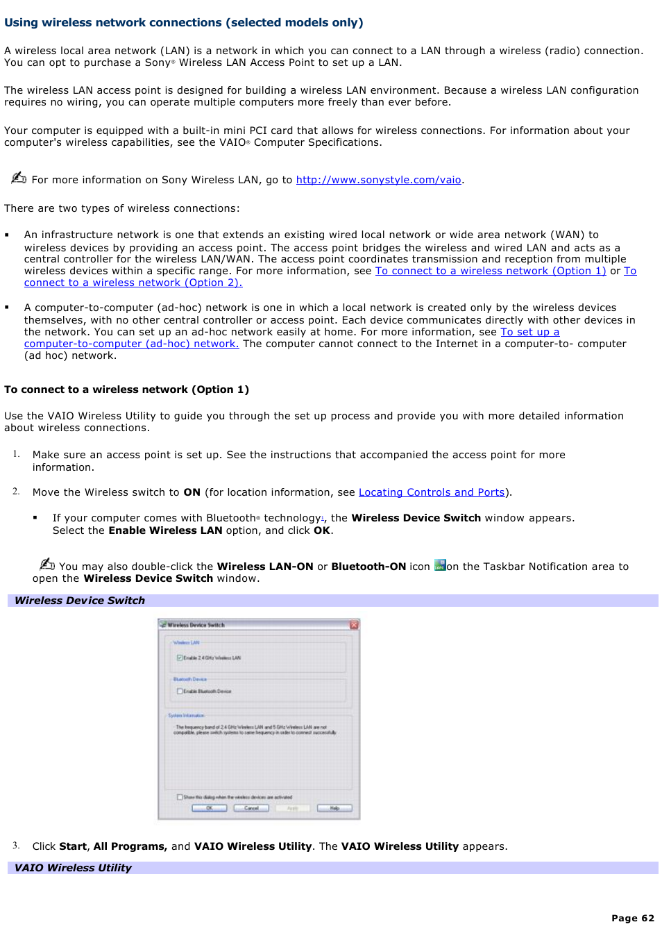 Sony VGN-FS550 User Manual | Page 62 / 202