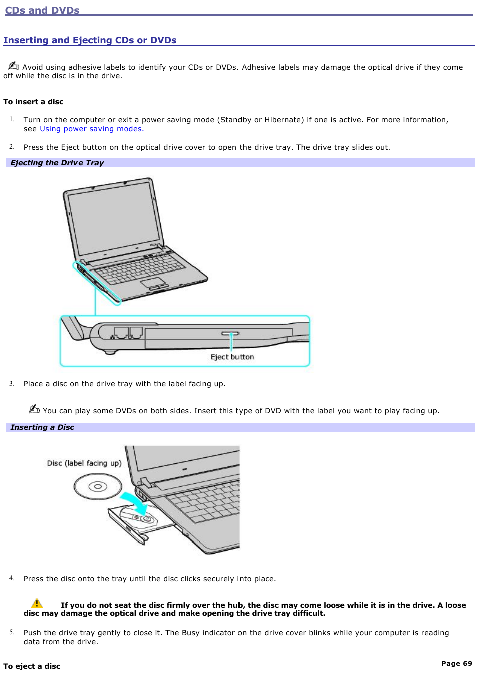 Cds and dvds | Sony VGN-FS550 User Manual | Page 69 / 202