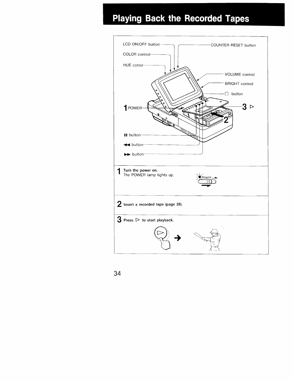 Playing back the recorded tapes | Sony GV-9 User Manual | Page 34 / 60