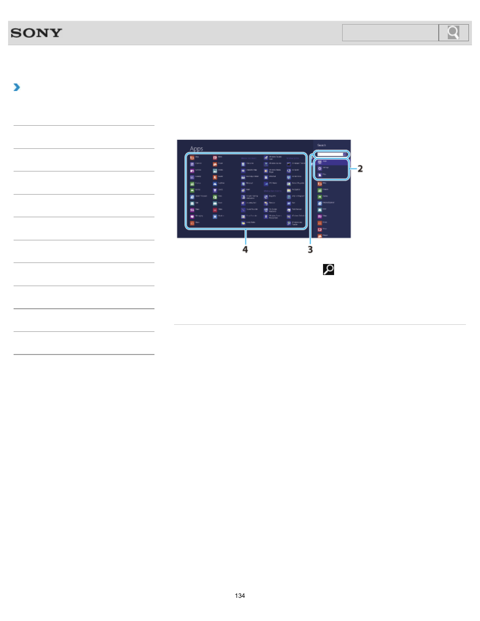 Opening windows help and support, How to use, Search | Sony SVJ2021BPXW User Manual | Page 134 / 398