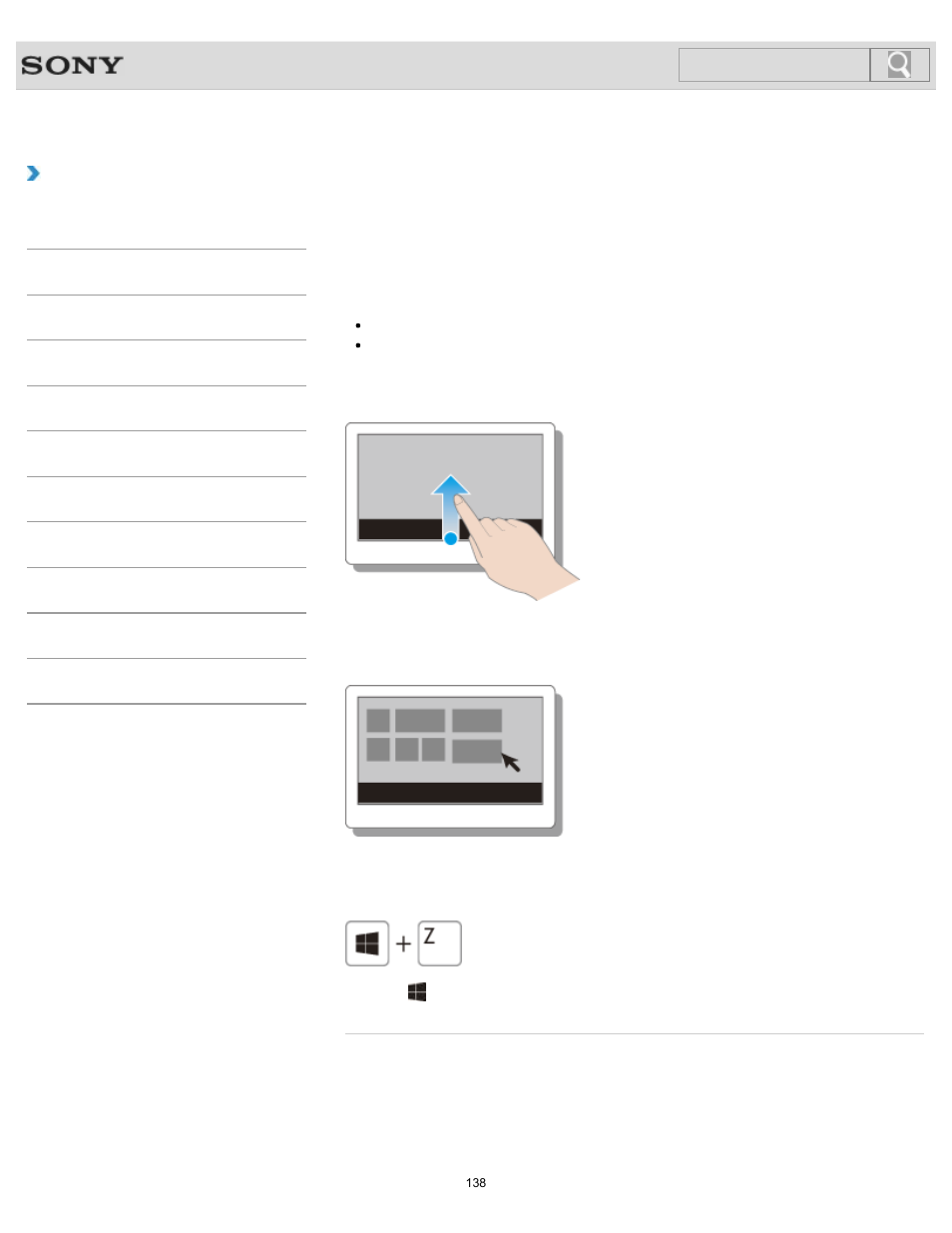 Opening the app menu, How to use, Search | Sony SVJ2021BPXW User Manual | Page 138 / 398