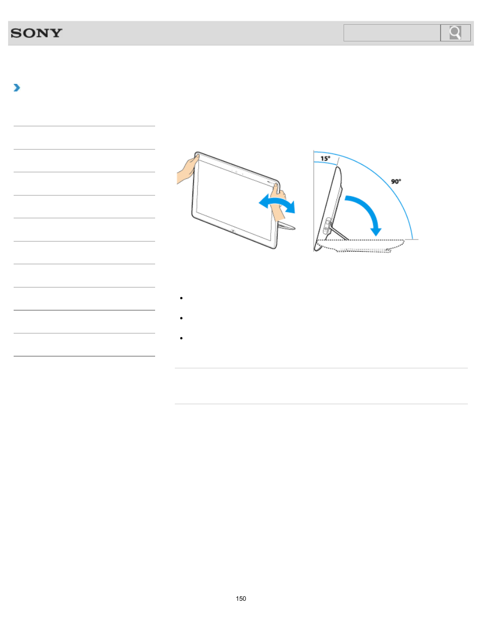 Adjusting the angle of the screen, How to use, Search | Sony SVJ2021BPXW User Manual | Page 150 / 398
