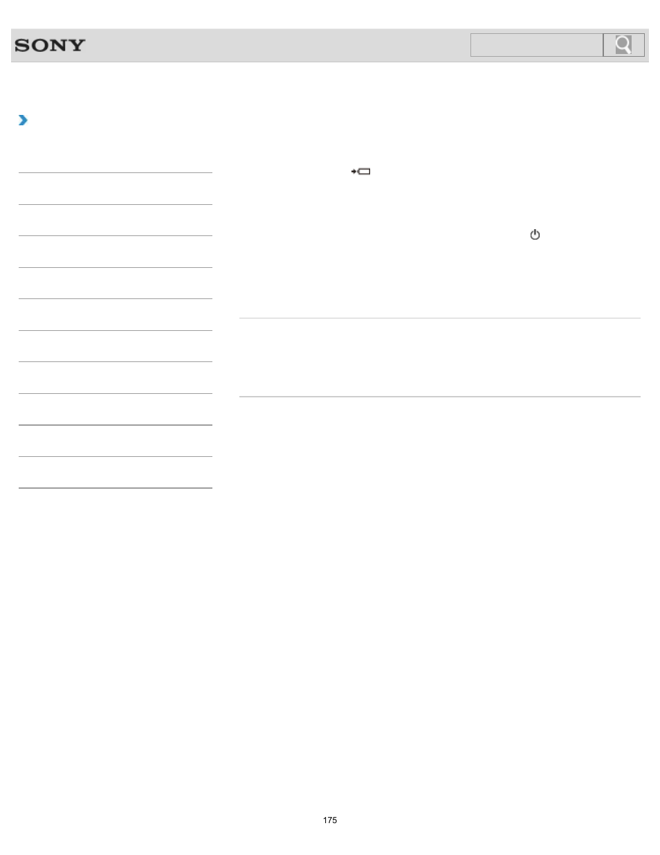 Charge indicator status list, How to use, Search | Sony SVJ2021BPXW User Manual | Page 175 / 398