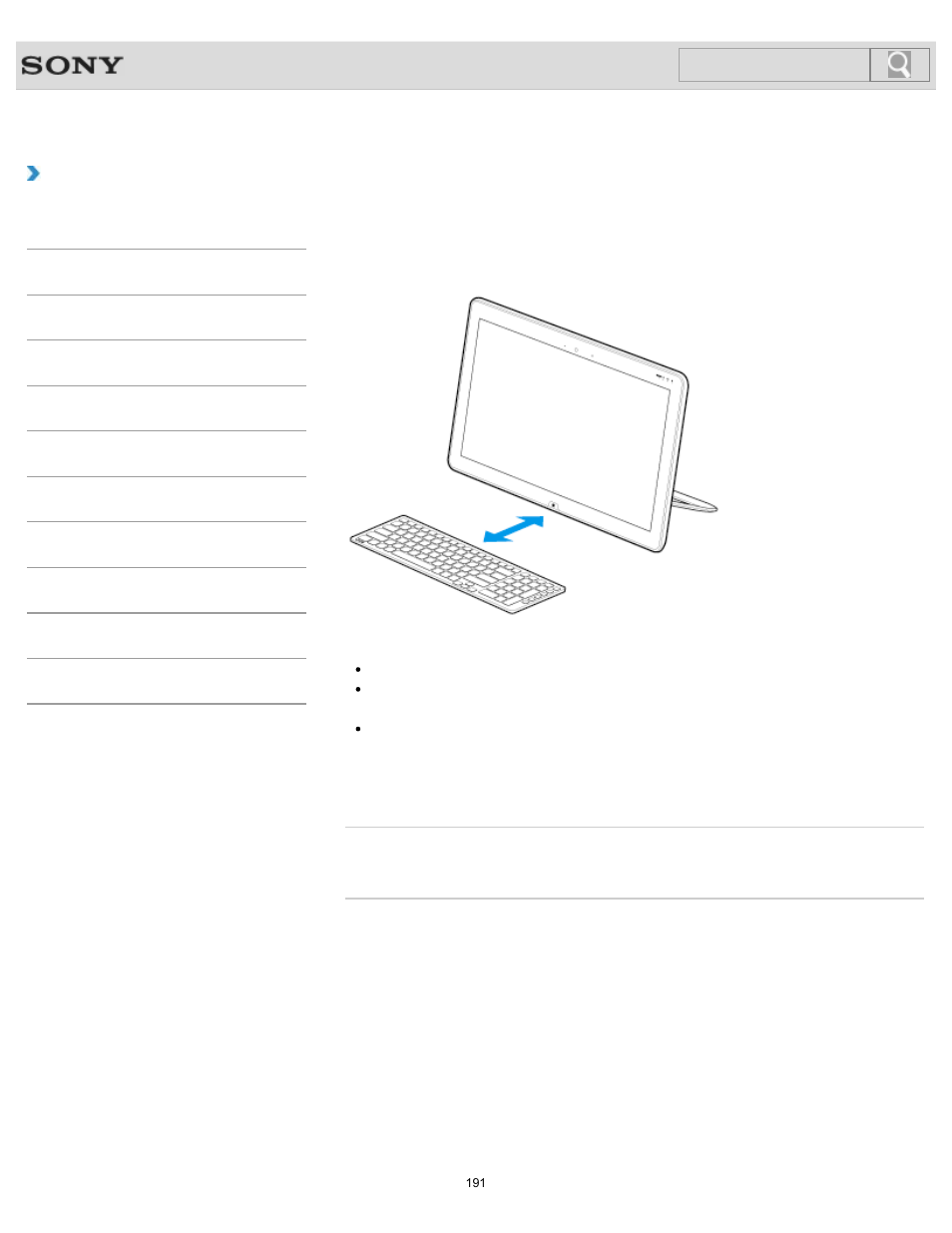 About the usage environment for the keyboard, How to use, Search | Sony SVJ2021BPXW User Manual | Page 191 / 398