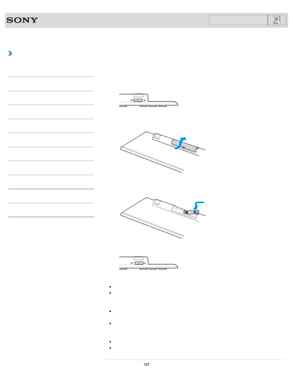 Replacing the aa battery of the keyboard, How to use, Search | Sony SVJ2021BPXW User Manual | Page 197 / 398