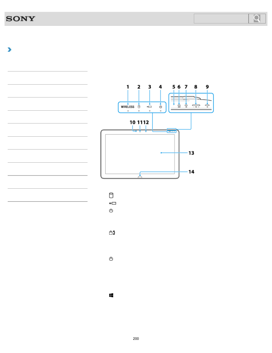 Parts and controls on the front, How to use, Search | Sony SVJ2021BPXW User Manual | Page 200 / 398
