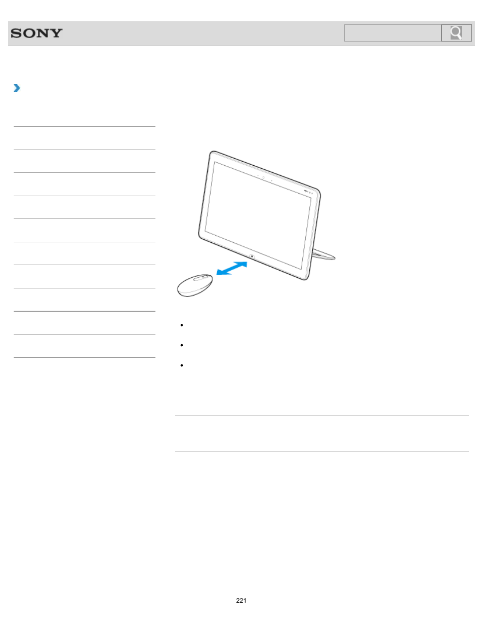 About the usage environment for the mouse, How to use, Search | Sony SVJ2021BPXW User Manual | Page 221 / 398