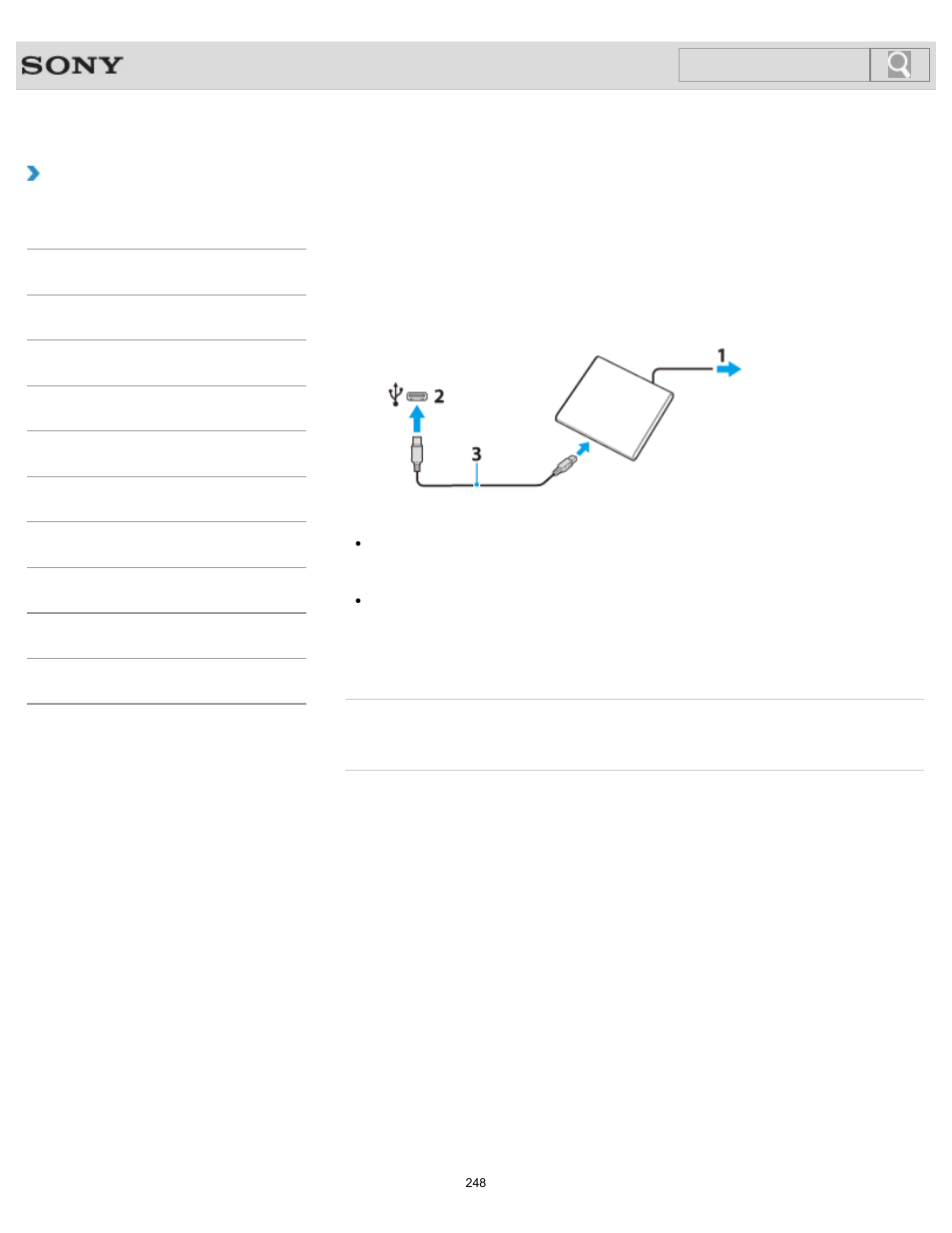 Connecting an external drive, How to use, Search | Sony SVJ2021BPXW User Manual | Page 248 / 398