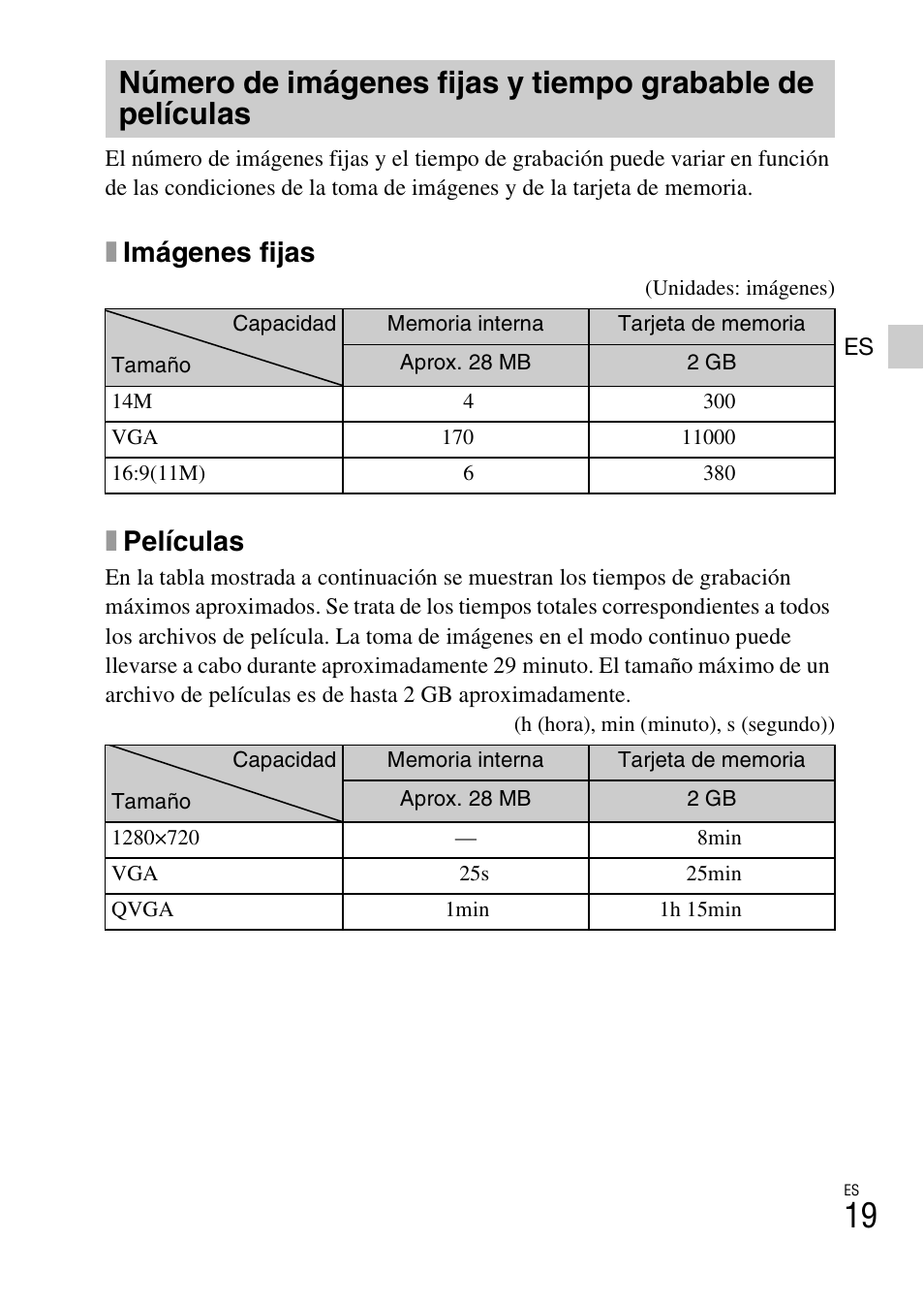 Ximágenes fijas, Xpelículas | Sony DSC-W620 User Manual | Page 43 / 48