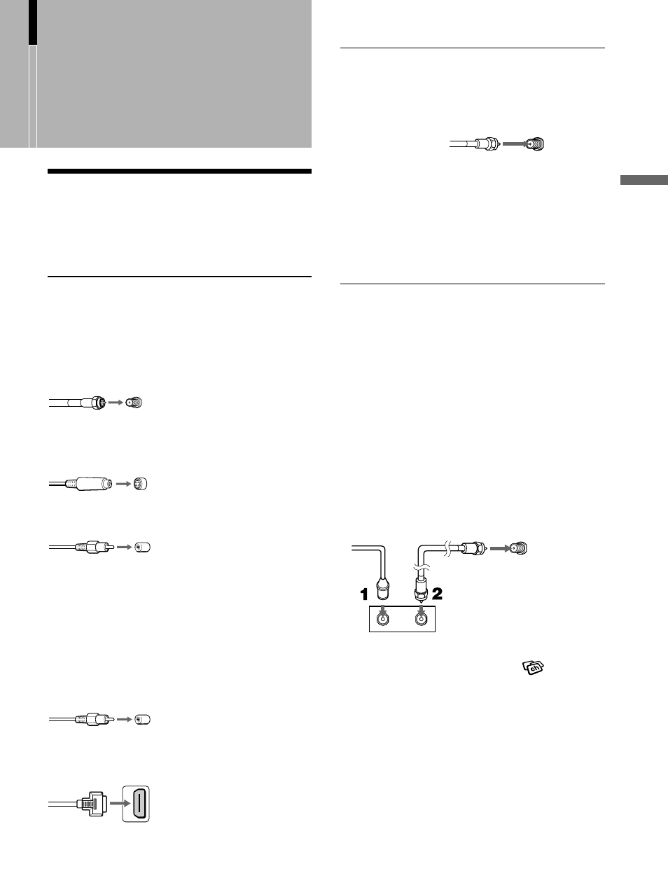 Connecting and setting the tv, Basic connections (connecting cable or an antenna), Connector types | Connecting directly to cable or an antenna, Cable box connections, Basic connections (connecting cable or, An antenna), Connector types connecting directly to cable or, An antenna | Sony KLV-32M1 User Manual | Page 23 / 80