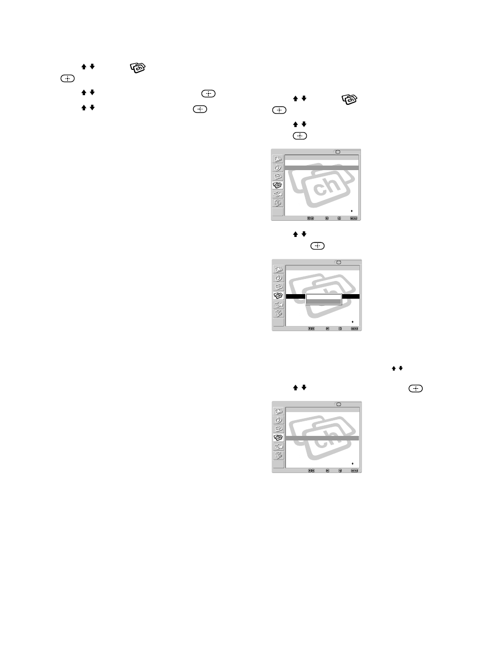 Press menu, Press v/v to select (channel), then press, Press v/v to select “cable,” then press | Press v/v to select “off,” then press, Press v/v to select “channel skip/add,” then press, Press menu to exit the menu screen | Sony KLV-32M1 User Manual | Page 38 / 80