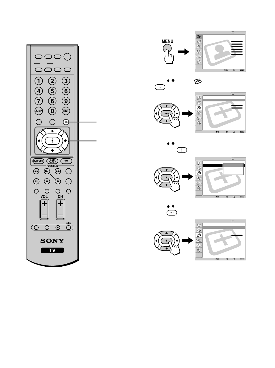 Changing the wide screen mode using the menu, Changing the wide screen mode, Using the menu | Press menu, Press v/v to select (screen), then press, Press menu to exit the menu screen | Sony KLV-32M1 User Manual | Page 48 / 80